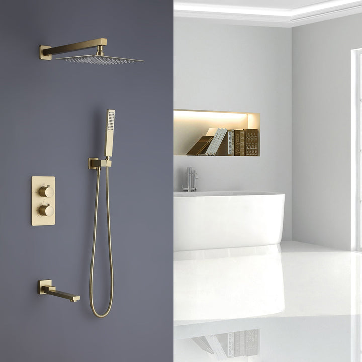 10 inch Wall Mounted Matte Black Thermostatic Shower System With Tub Spout