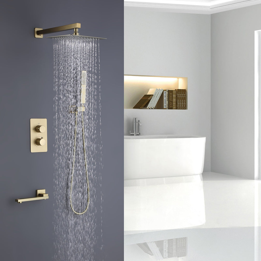 10 inch Wall Mounted Matte Black Thermostatic Shower System With Tub Spout