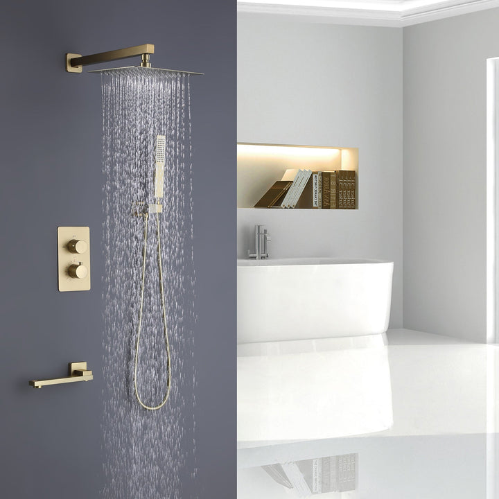 10 inch Wall Mounted Matte Black Thermostatic Shower System With Tub Spout