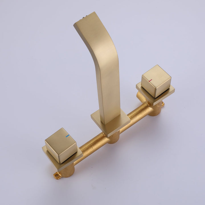 Wall Mounted Brushed Gold Bathroom Sink Faucet With Rough-In Valve Included
