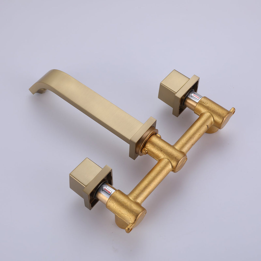 Wall Mounted Brushed Gold Bathroom Sink Faucet With Rough-In Valve Included