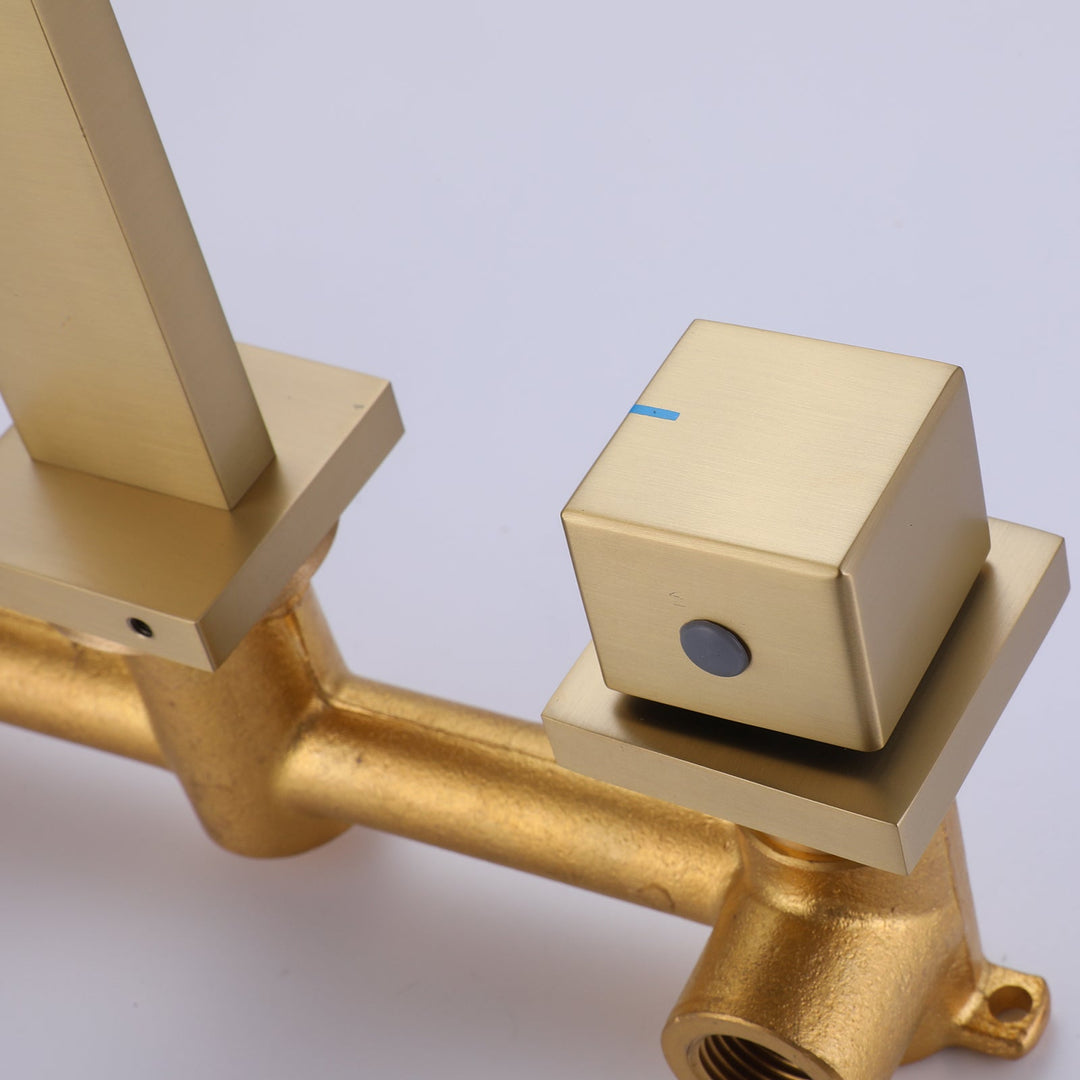 Wall Mounted Brushed Gold Bathroom Sink Faucet With Rough-In Valve Included