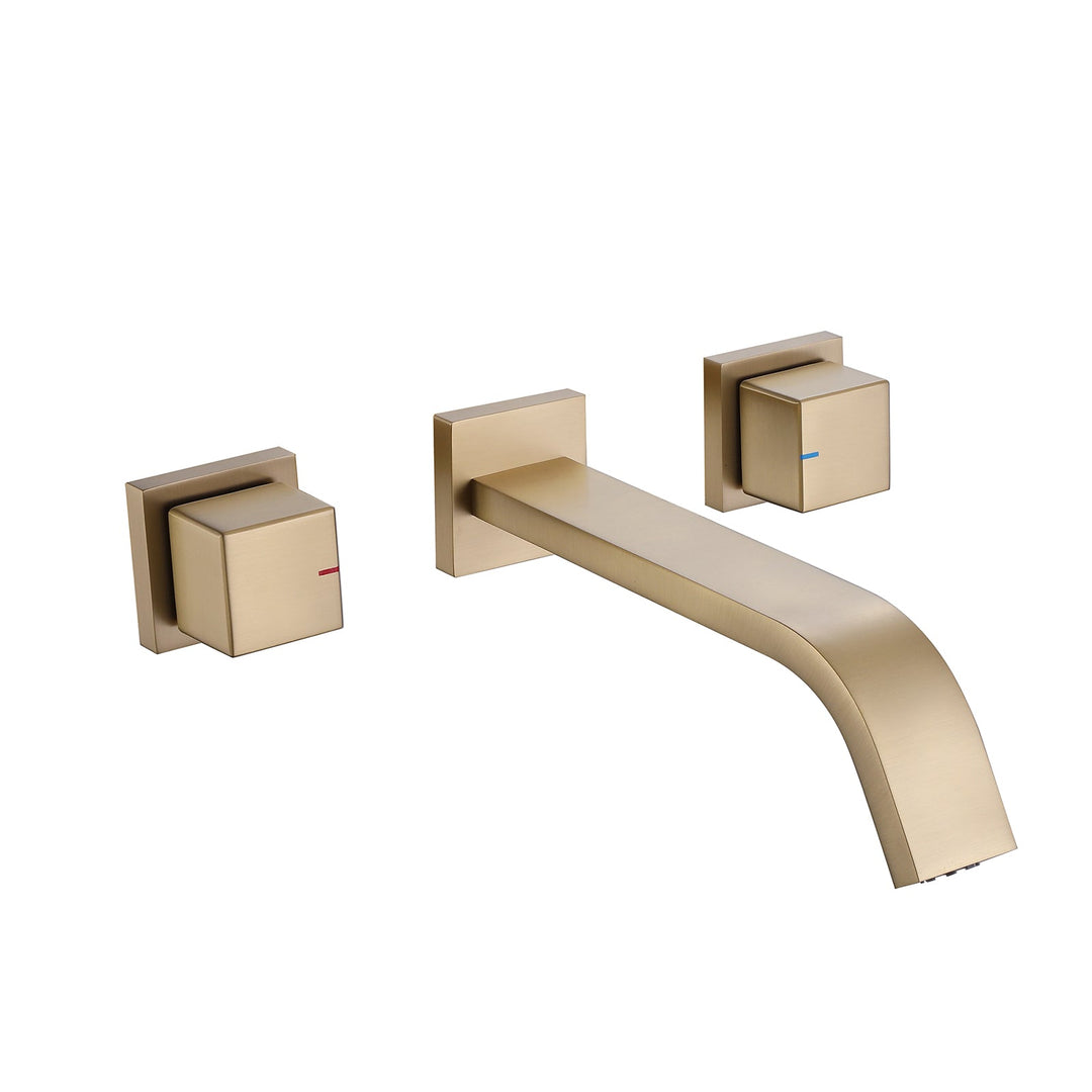 Wall Mounted Brushed Gold Bathroom Sink Faucet With Rough-In Valve Included