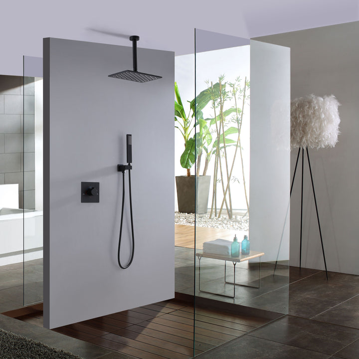 10 inch Concealed Ceiling Mounted Single Handle Matte Black Shower Faucet Set