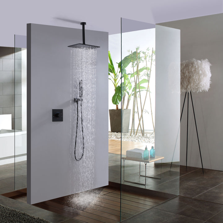 10 inch Concealed Ceiling Mounted Single Handle Matte Black Shower Faucet Set