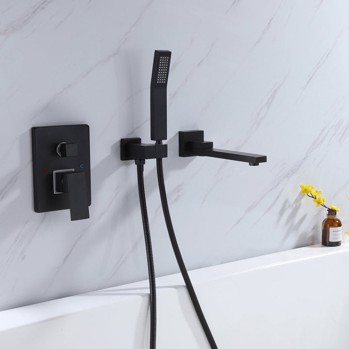 Wall Mounted Tub Filler With Tub Spout and Hand Shower