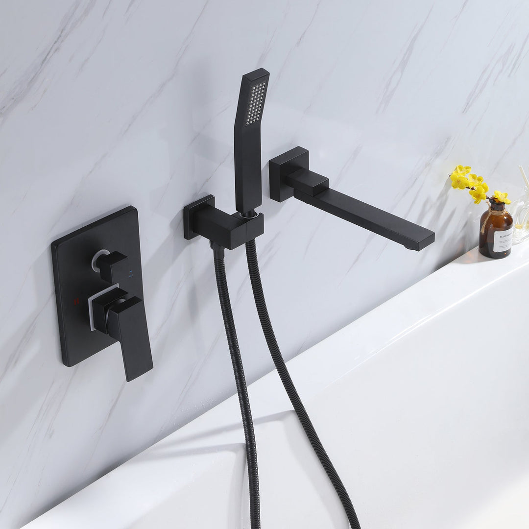 Wall Mounted Tub Filler With Tub Spout and Hand Shower