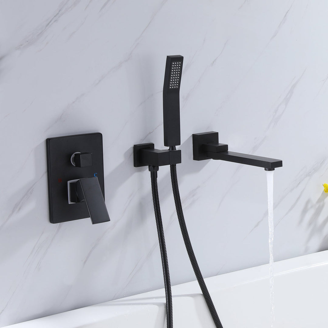 Wall Mounted Tub Filler With Tub Spout and Hand Shower