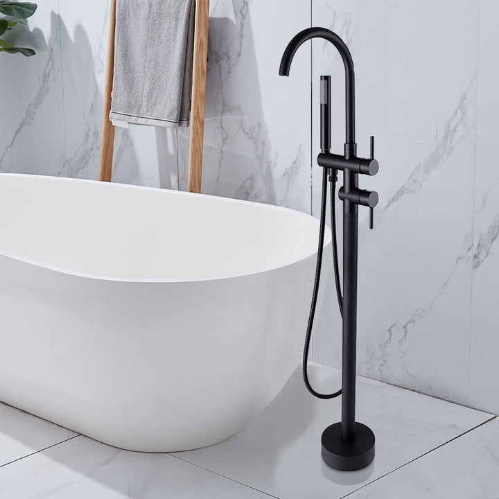 Free Standing Tub Faucet Floor Bathroom Shower in Matte Black