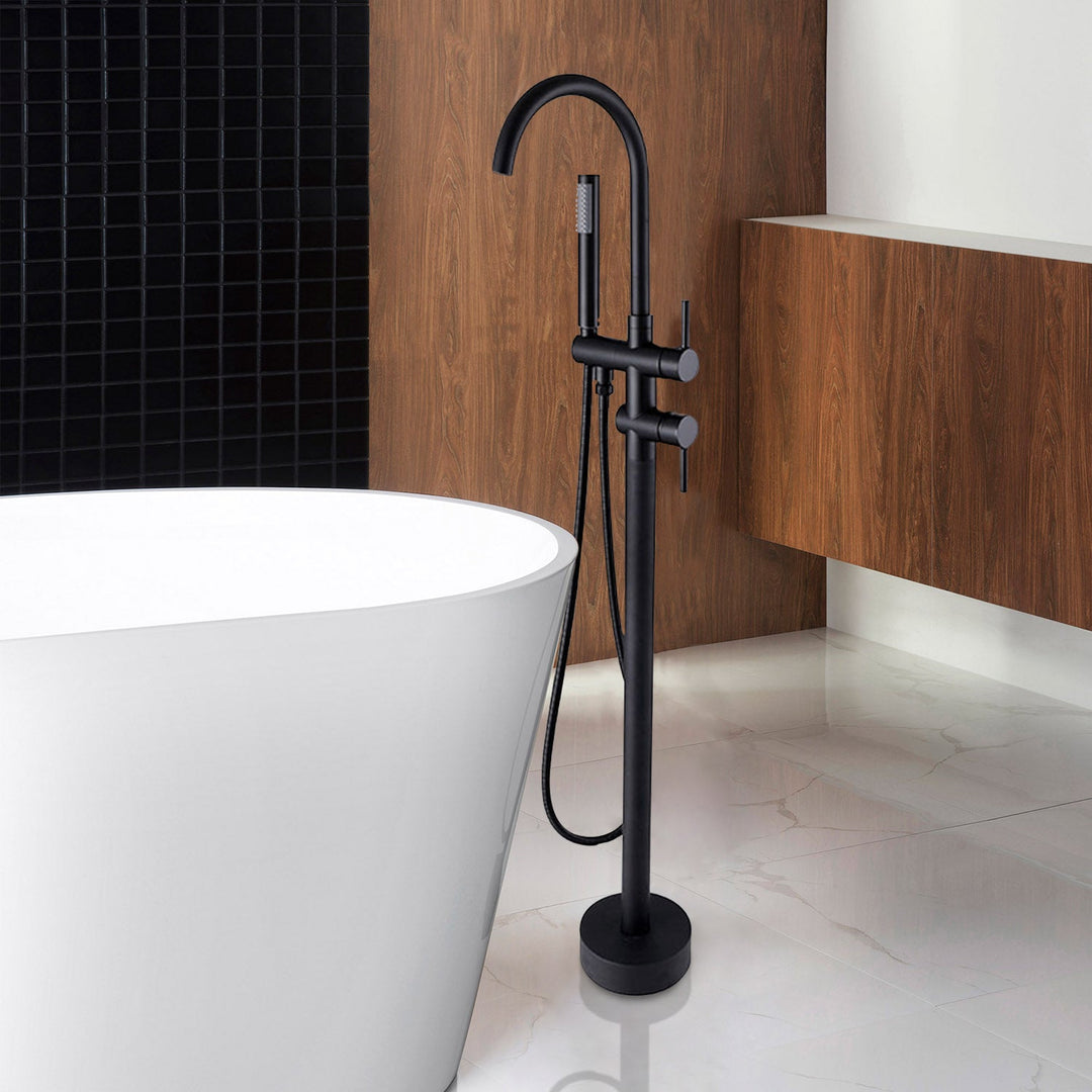 Free Standing Tub Faucet Floor Bathroom Shower in Matte Black