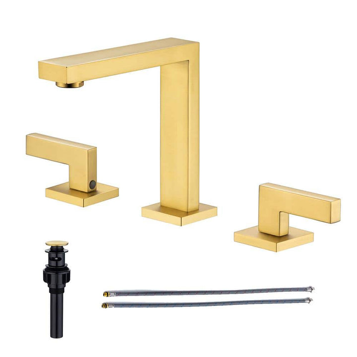 Square 8 in. Widespread 2-Handle Bathroom Faucet with Drain Kit and Water Supply Lines Included