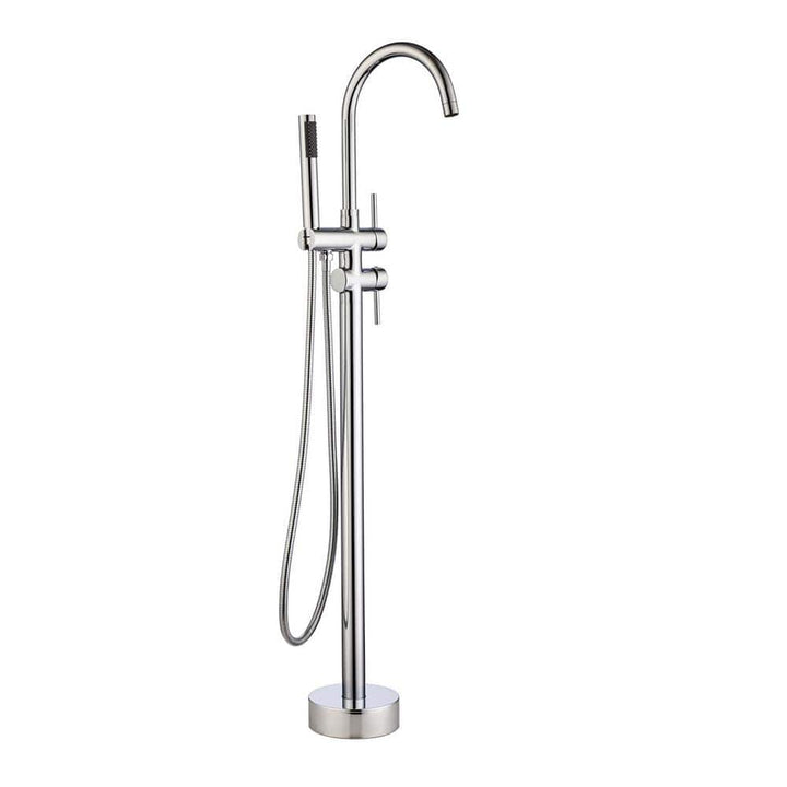 High Arc Swivel Spout Singe-Handle Floor Mount Freestanding Tub Faucet with Hand Shower