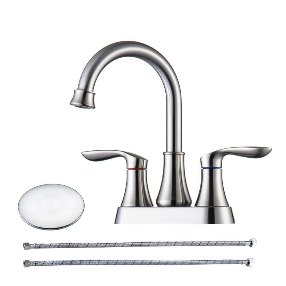 4 in. Centerset Double-Handle High-Arc Bathroom Faucet with Drain Kit Included