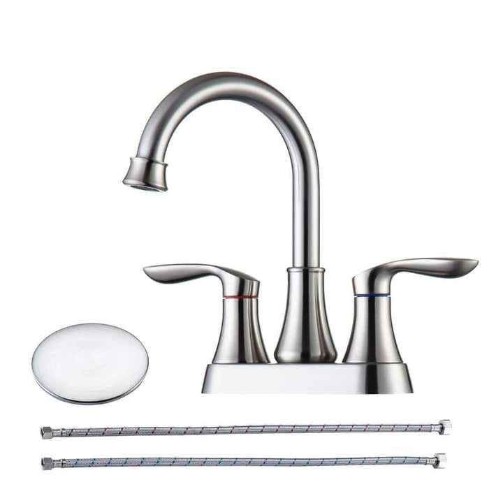 4 in. Centerset Double-Handle High-Arc Bathroom Faucet with Drain Kit Included