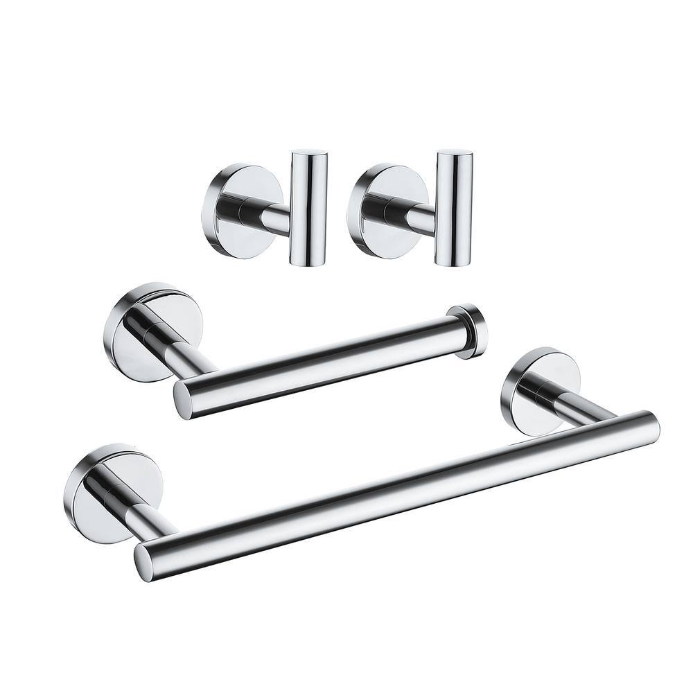 4-Piece Bath Hardware Set with 2-Robe Hooks, 12 in. Towel Bar and Tissue Holder