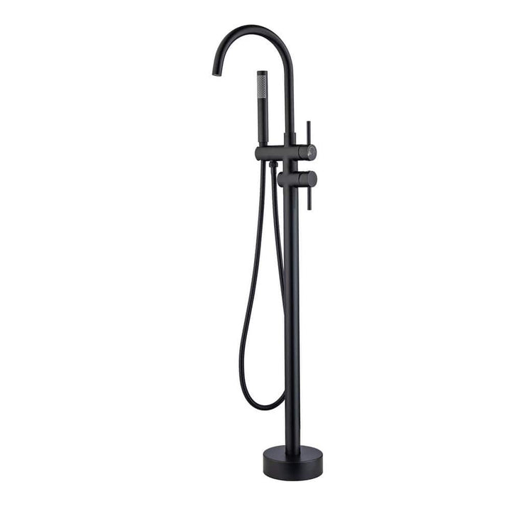 High Arc Swivel Spout Singe-Handle Floor Mount Freestanding Tub Faucet with Hand Shower