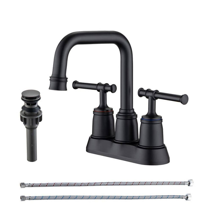 4 in. Centerset Double-Handle High-Arc Bathroom Faucet with Drain and Supply Lines Included