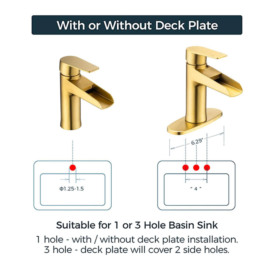 Single Handle Waterfall Spout Single Hole Bathroom Faucet with Deckplate and Drain Kit Included