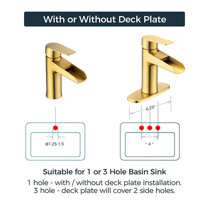 Single Handle Waterfall Spout Single Hole Bathroom Faucet with Deckplate and Drain Kit Included