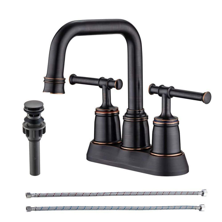 4 in. Centerset Double-Handle High-Arc Bathroom Faucet with Drain and Supply Lines Included