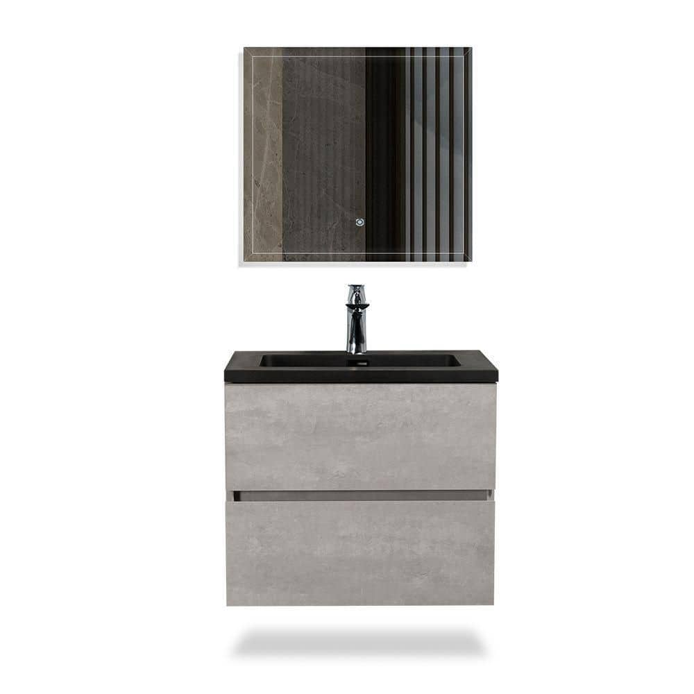 Wood Melamine Vanity Set in Gray with Quartz Sand Surface Top Black Basin