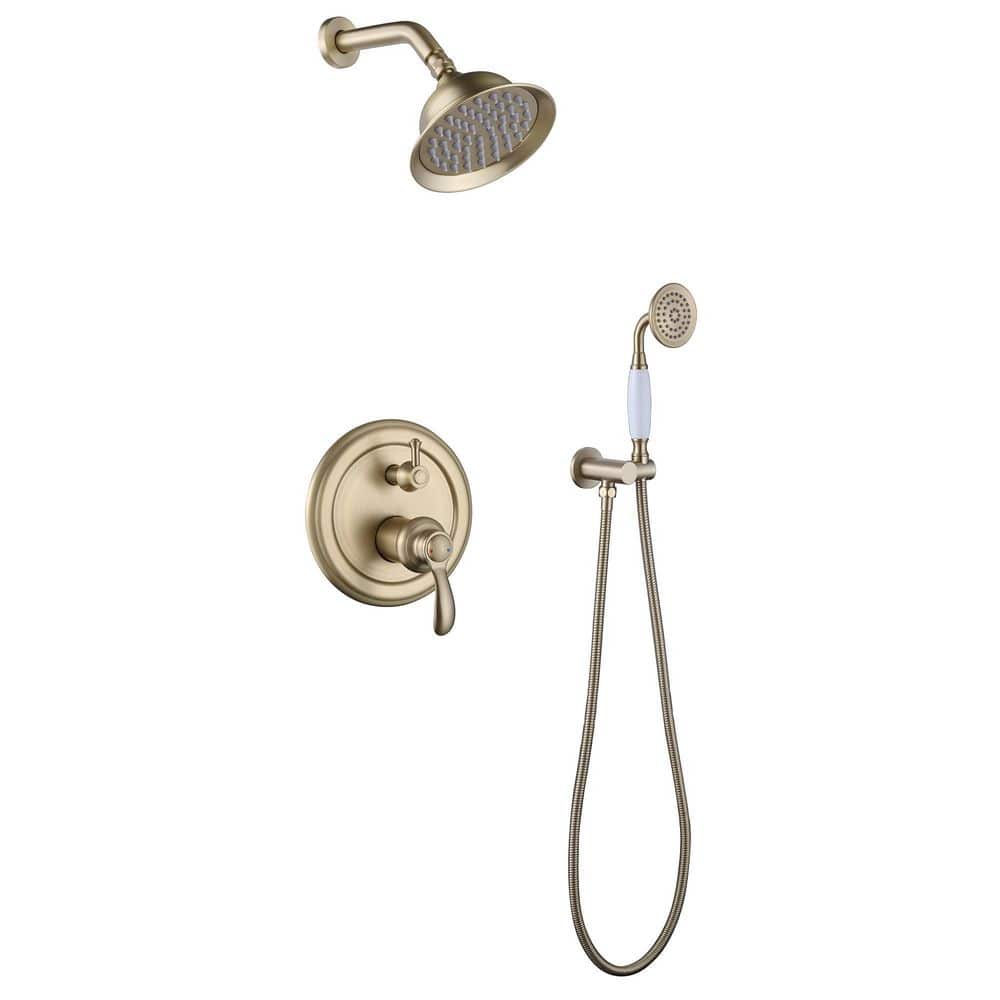 1-Spray Patterns with 1.8 GPM 5.91 in. Wall Mount Dual Shower Heads in Spot Resist Brushed Gold