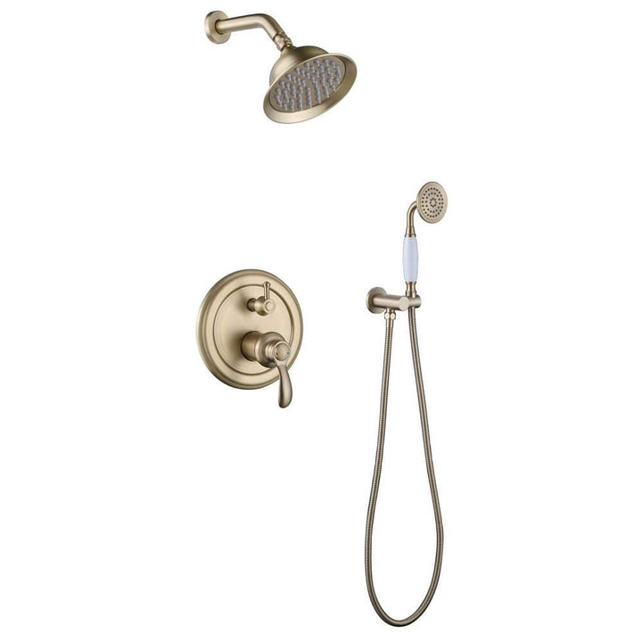 1-Spray Patterns with 1.8 GPM 5.91 in. Wall Mount Dual Shower Heads in Spot Resist Brushed Gold