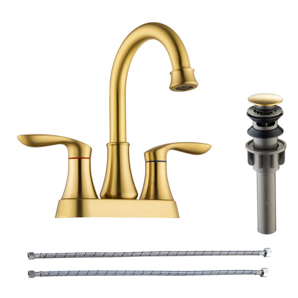 4 in. Centerset Double-Handle High-Arc Bathroom Faucet with Drain Kit Included