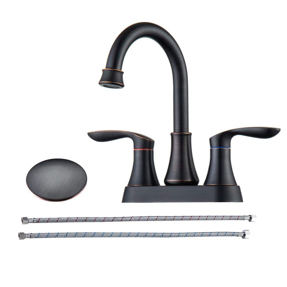 4 in. Centerset Double-Handle High-Arc Bathroom Faucet with Drain Kit Included