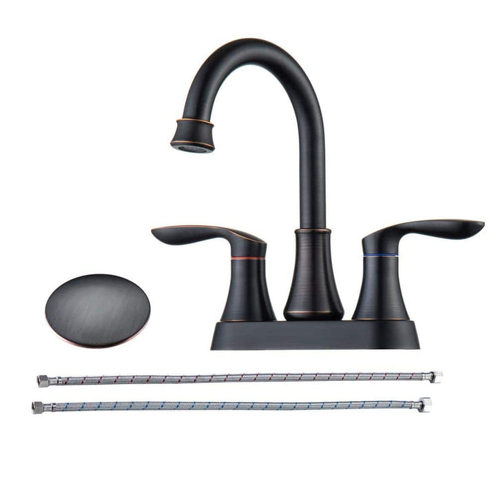 4 in. Centerset Double-Handle High-Arc Bathroom Faucet with Drain Kit Included