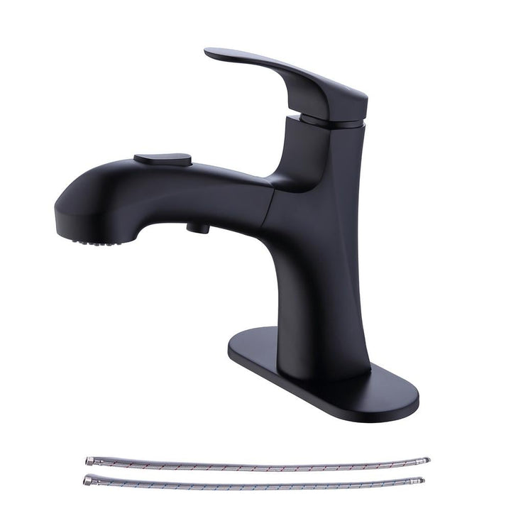 Single-Handle Single-Hole Pull Out Sprayer Bahtroom Faucet with Deckplate and Supply Lines included