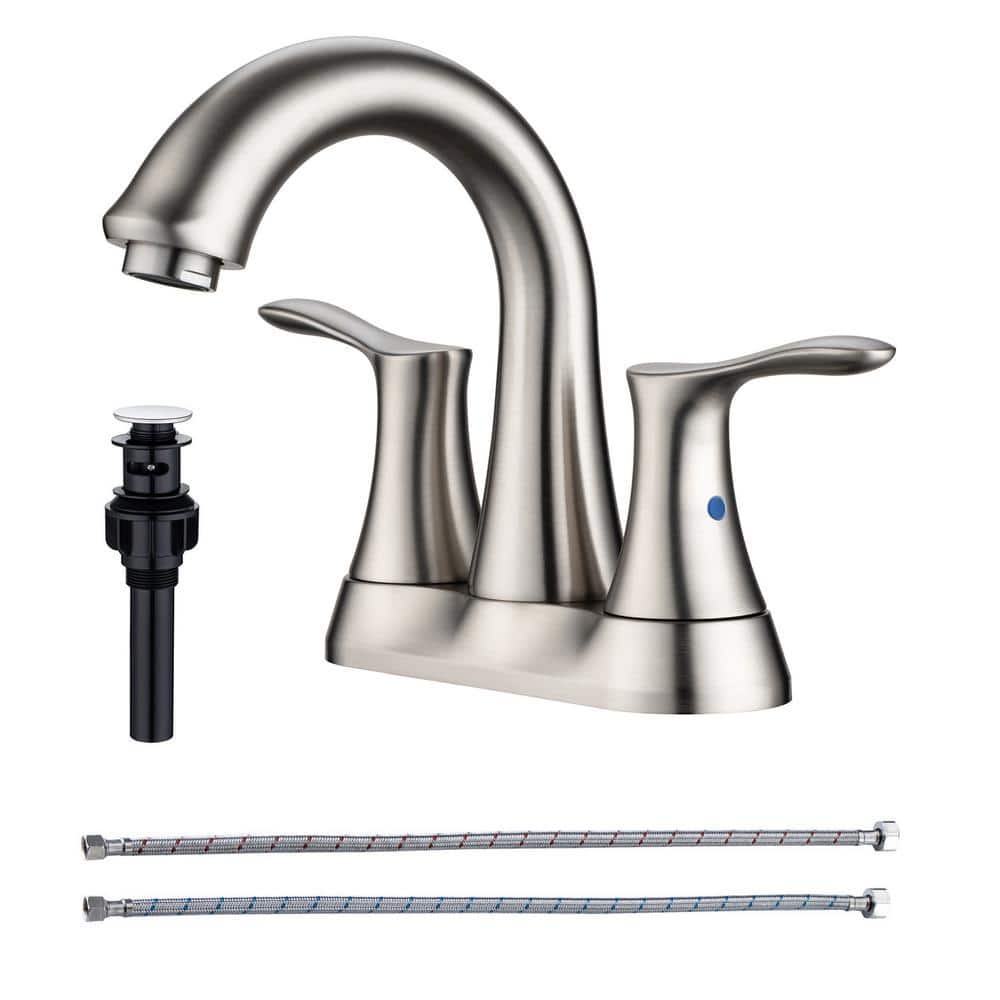 4 in. Centerset Double-Handle High-Arc Bathroom Faucet with Drain and Supply Lines Included