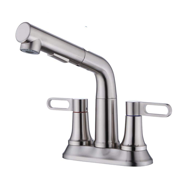 4 in. Centerest Double-Handle High-Arc Bathroom Faucet with Pull Out Sprayer, Supply Line Included in Brushed Nickel