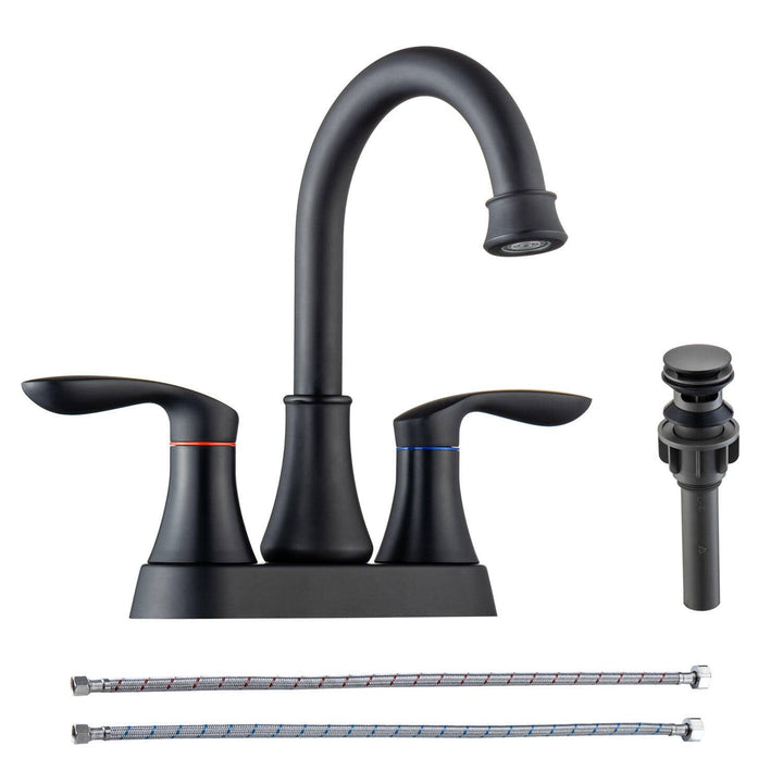 4 in. Centerset Double-Handle High-Arc Bathroom Faucet with Drain Kit Included