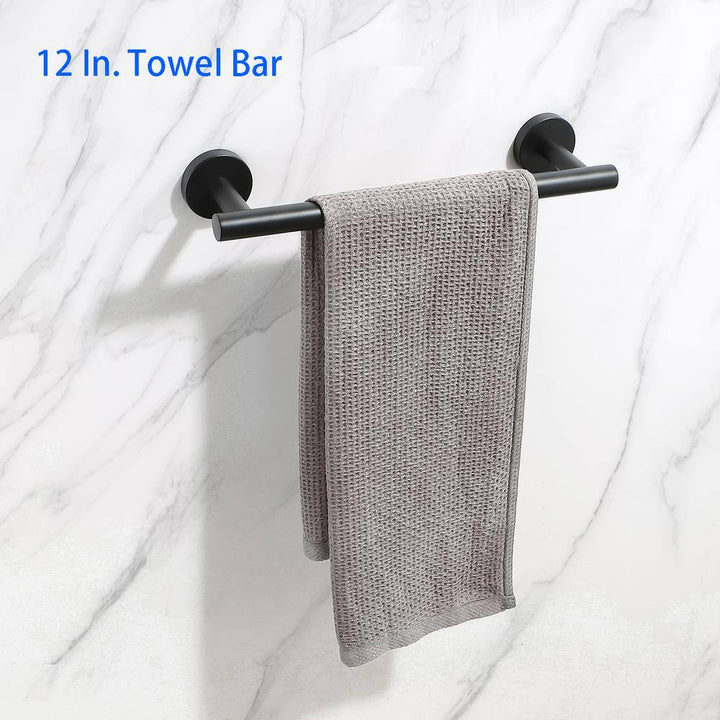 4-Piece Bath Hardware Set with 2-Robe Hooks, 12 in. Towel Bar and Tissue Holder