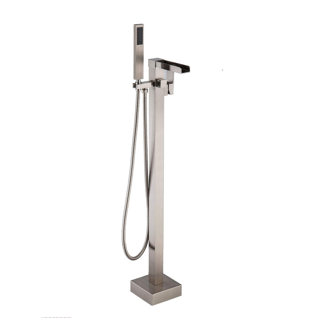 Waterfall Spout Single-Handle Floor Mount Freestanding Tub Faucet with Handheld Shower