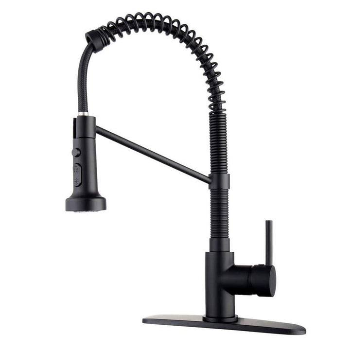 3 Model Sprayer Single Handle Pull Down Kitchen Faucet with Deckplate and Water Supply Line Included in Matte Black by rainlex