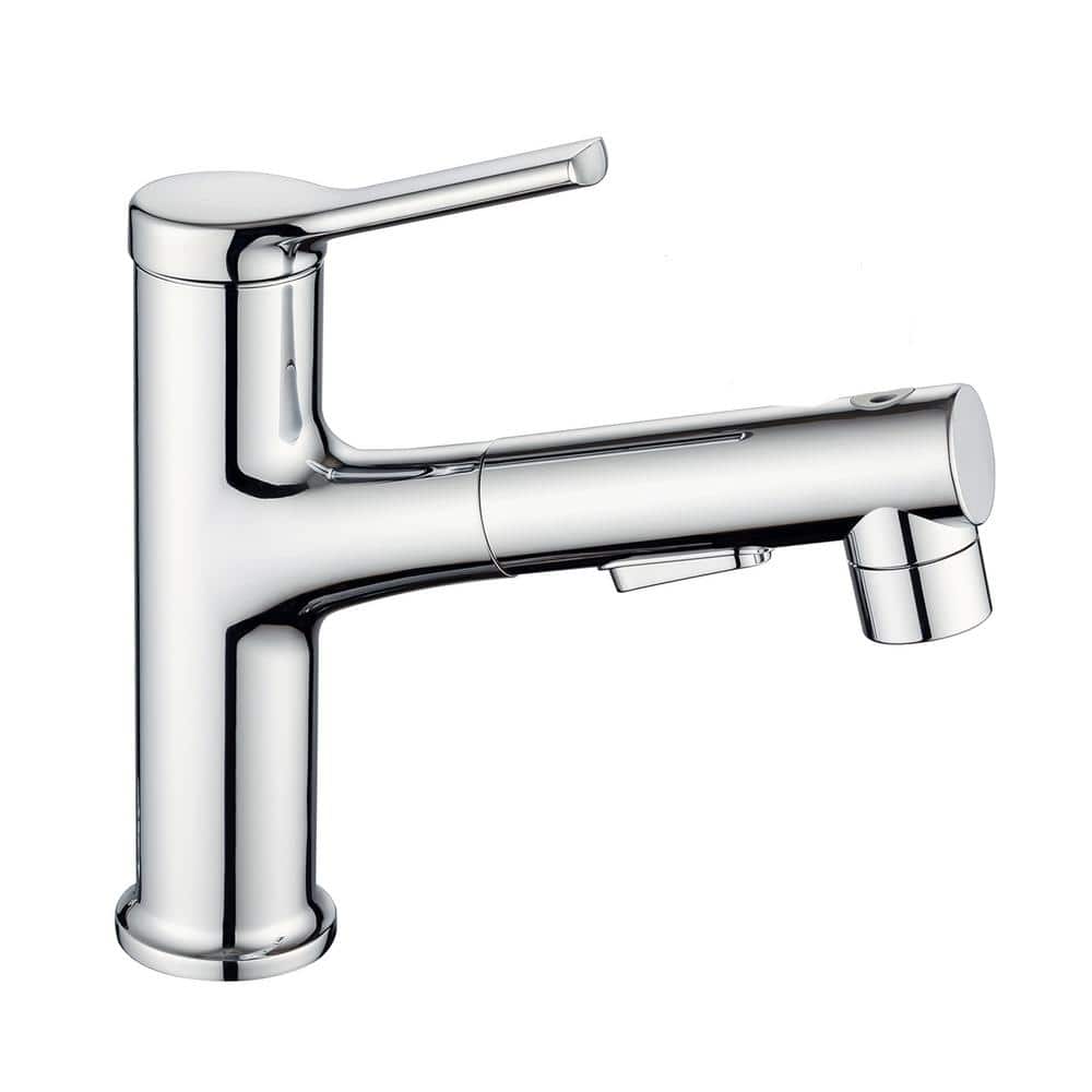 Pull Out Single Handle Single Hose Bathroom Faucet with Deckplate and Supply Line Included