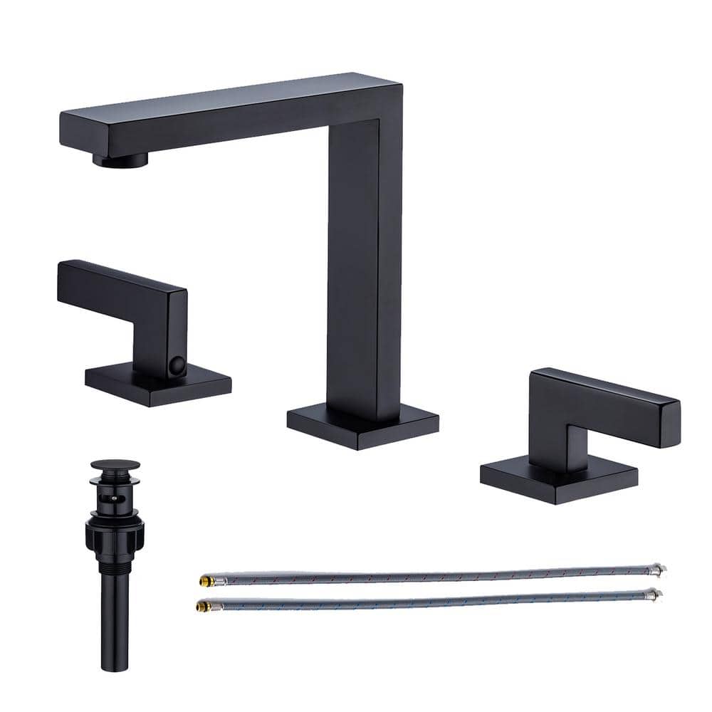 Square 8 in. Widespread 2-Handle Bathroom Faucet with Drain Kit and Water Supply Lines Included