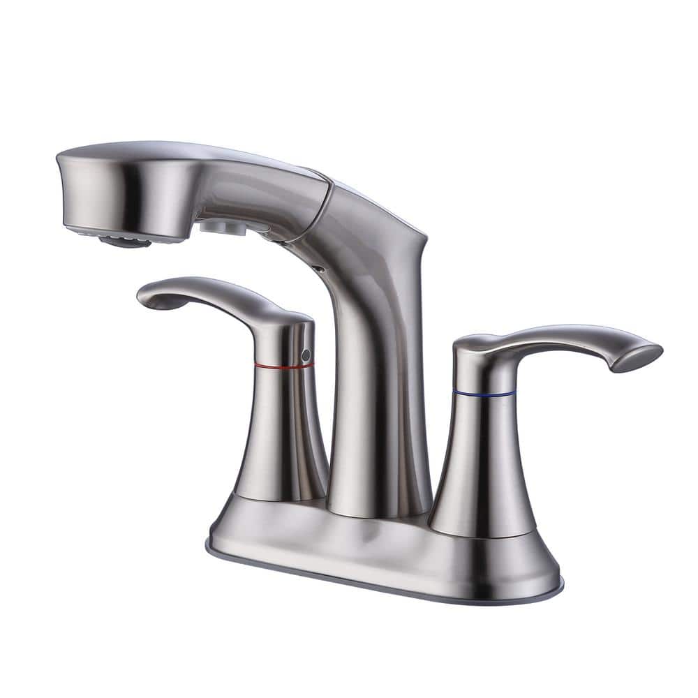 Centerset Double Middle Arc Bathroom Faucet with Pull Out Sprayer, Supply Line included