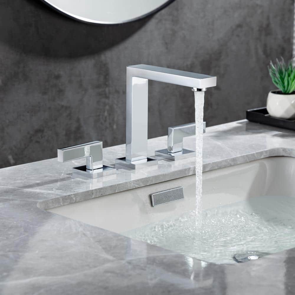 Square 8 in. Widespread 2-Handle Bathroom Faucet with Drain Kit and Water Supply Lines Included