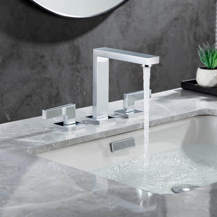 Square 8 in. Widespread 2-Handle Bathroom Faucet with Drain Kit and Water Supply Lines Included