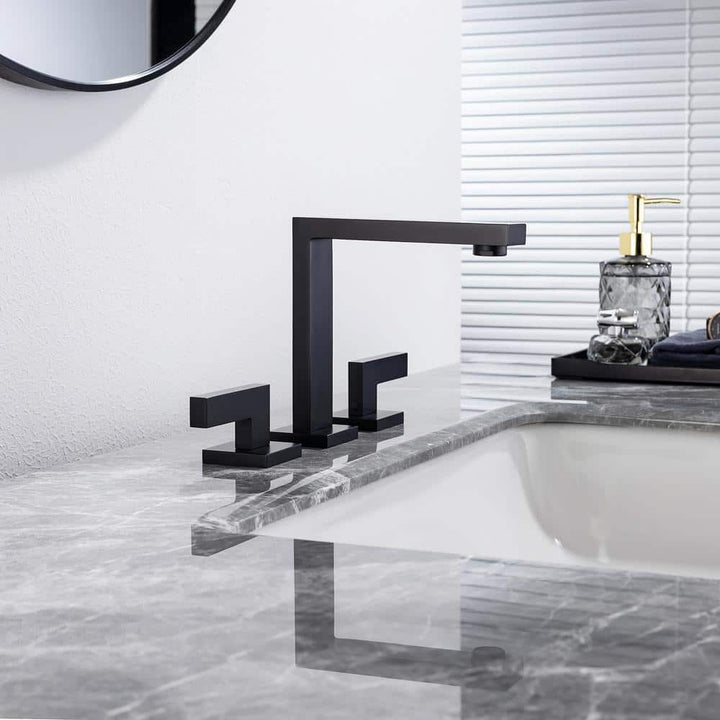 Square 8 in. Widespread 2-Handle Bathroom Faucet with Drain Kit and Water Supply Lines Included