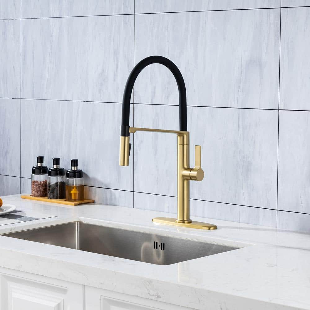 Magnetic Single Handle Pull Down Sprayer Kitchen Faucet with Deckplate and Water Supply Line Included