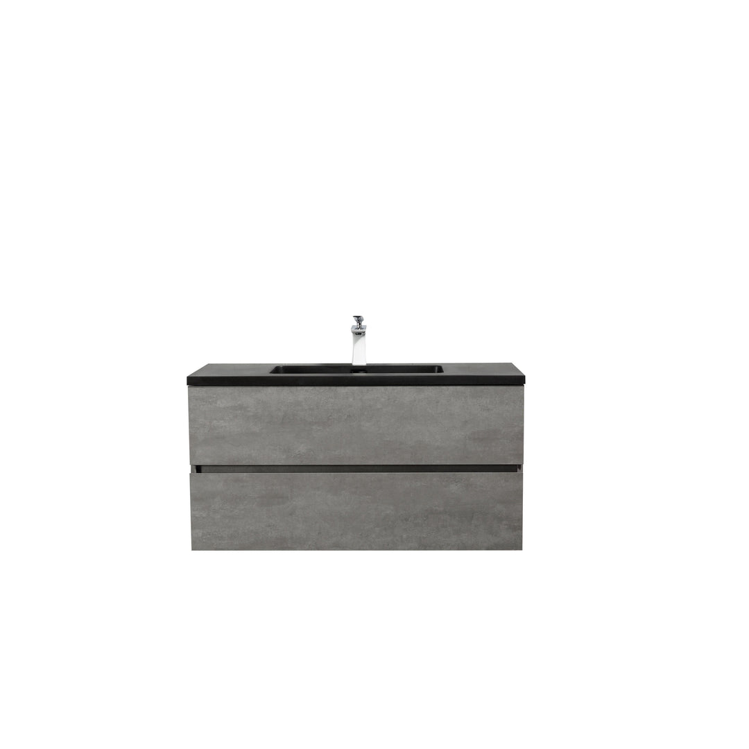 Wood Melamine Vanity Set in Gray with Quartz Sand Surface Top Black Basin