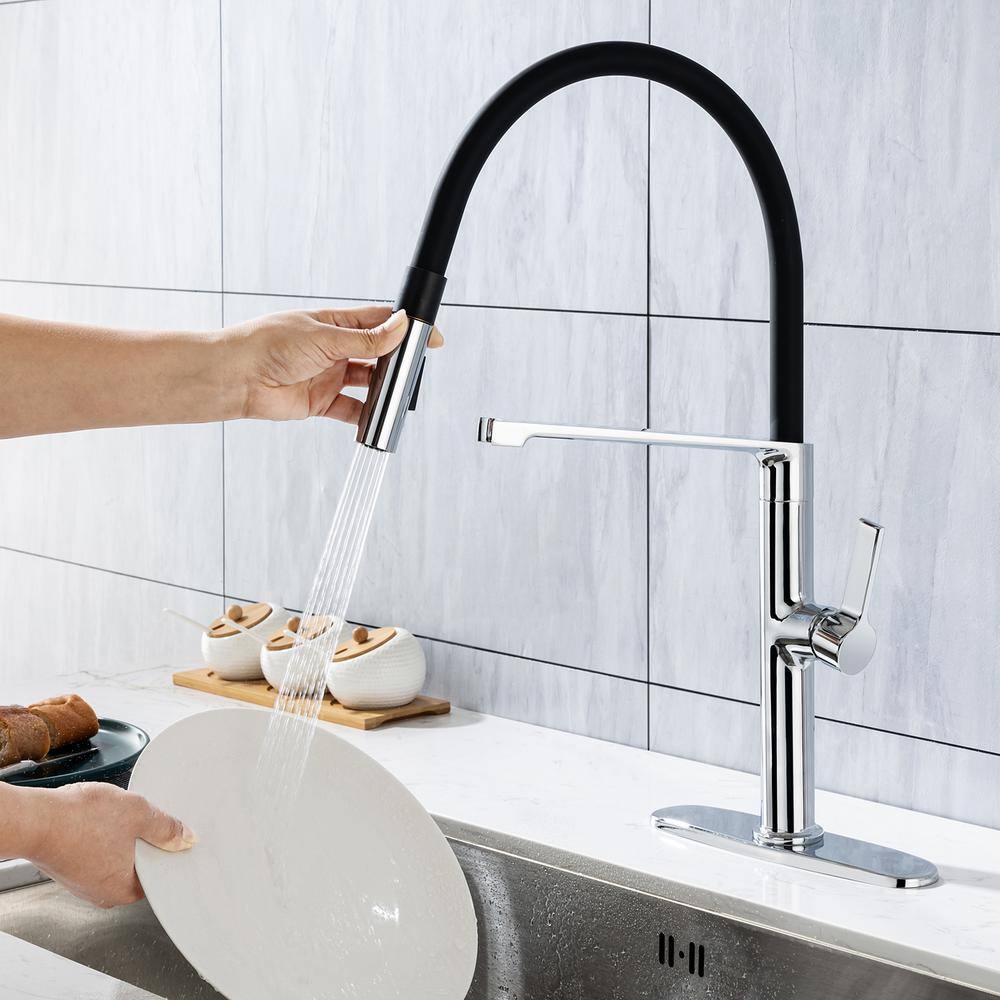 Magnetic Single Handle Pull Down Sprayer Kitchen Faucet with Deckplate and Water Supply Line Included