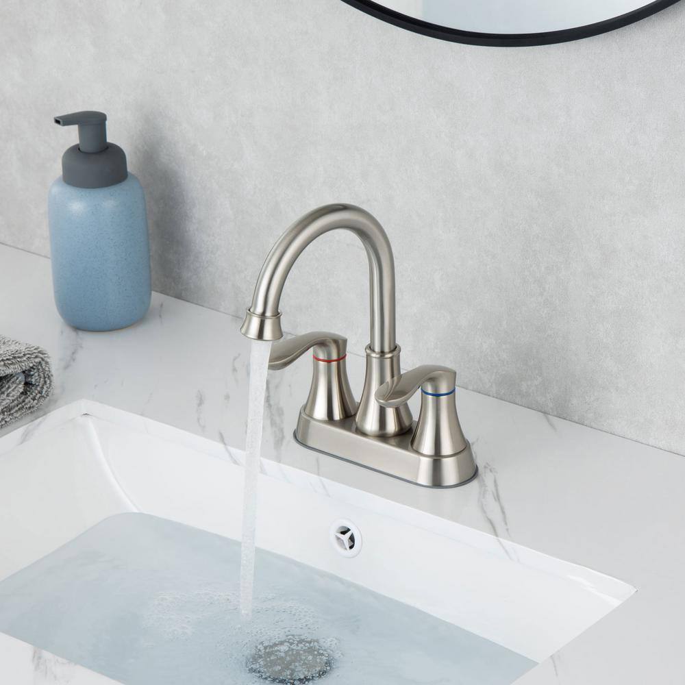 4 in. Centerset Double-Handle High-Arc Bathroom Faucet with Drain Kit Included