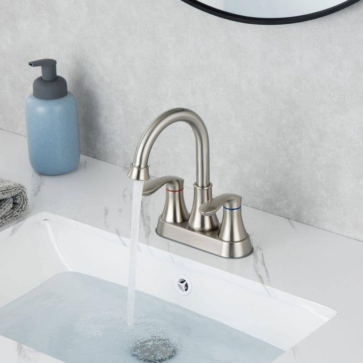4 in. Centerset Double-Handle High-Arc Bathroom Faucet with Drain Kit Included