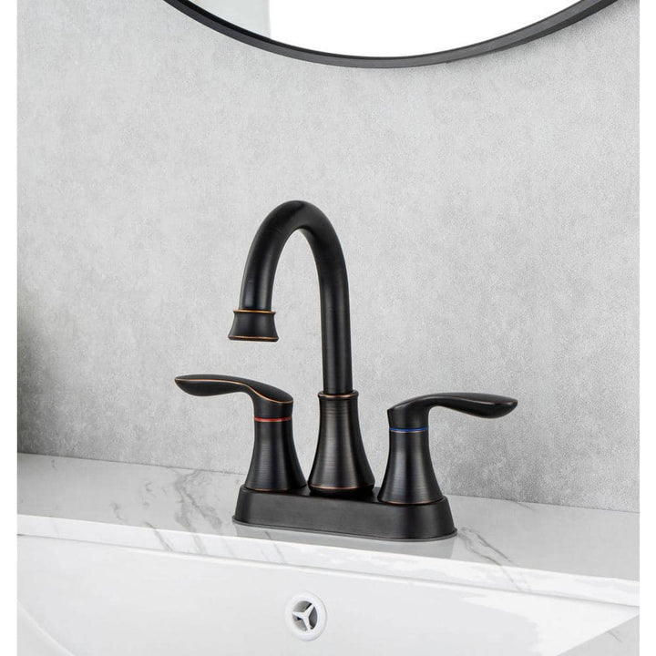 4 in. Centerset Double-Handle High-Arc Bathroom Faucet with Drain Kit Included