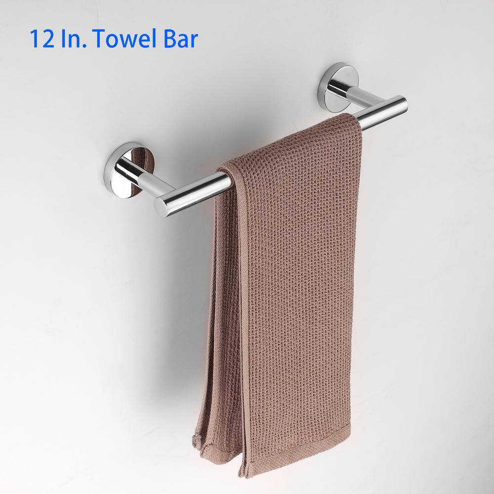 4-Piece Bath Hardware Set with 2-Robe Hooks, 12 in. Towel Bar and Tissue Holder